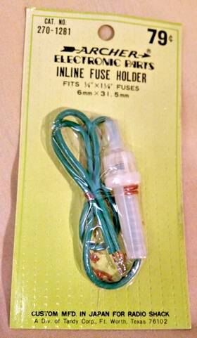 Archer 270-1281 Inline Fuse Holder #270-1281 New Nos Fits 1/4 To 1 Inch Radio Shack Japan
