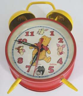 Bell 034389831368 Winnie The Pooh Brass Twin Alarm Clock Sunbeam Walt Disney Vintage