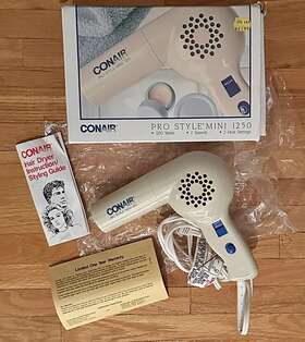 1250 Conair 084w Nib Vintage 1987 Pro Style Mini Hair Dryer Model 084w-collectible