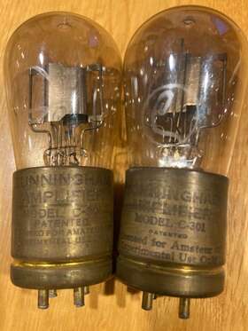 C-301 Geneal Electric 2 General Ge Cunningham Brass Base Amplifier Globe Vacuum Tubes