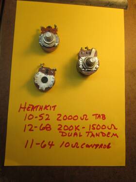 431-17 Heathkit 3 Potentiometers 10-52 12-68 11-64 Ham Radio