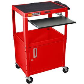Avj42kbc-rd Luxor Furn Adjustable Height Red Metal A/v Cart With Pullout Keyboard Tray And Cabinet