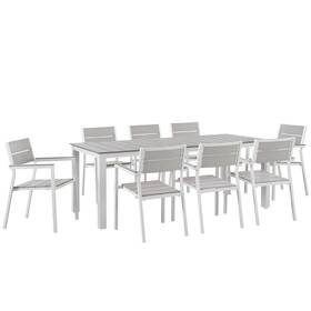 Modway 889654004578 Maine 9 Piece Outdoor Patio Dining Set - White Light Gray