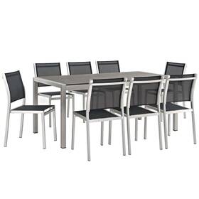 Modway 889654092643 Shore 9 Piece Outdoor Patio Aluminum Dining Set - Silver Black
