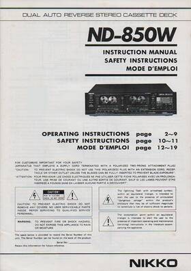 Nd-850w Nikko Operating And Safety Instruction Manual Complete New Condition