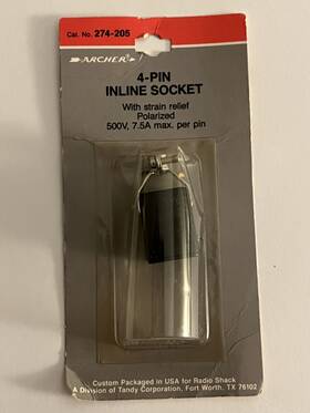 274-205 Radioshack--archer--tandy Radio Shack 4-pin Inline Socket New Nos