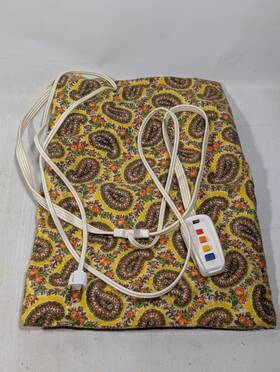 B3p58 Sears Vtg Heating Pad Electric Yellow Orange 11x15 Paisley 70s Usa Works