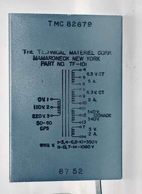 5950-00-646-3549 The Technical Material Corporation Tf-101 Materiel Corp. Transformer Nsn Pn