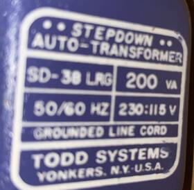 Sd-38 Todd Vintage Step Down Auto-transformer / Lrg