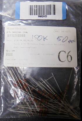 30bj500-150k Xicon 50 Pcs 150k Ohm 1/2w 5% Carbon Composition Resistor Axial
