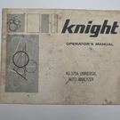 Vtg 1967 Knight KG-375A Universal Auto Analyzer Operator's Manual Guide Book. Fixed Price $21.00.
