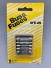 5 Pack Cooper BP/SFE-20 Amp Fast Acting Glass Tube Fuses Bussman. Fixed Price $7.95.