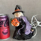 Halloween Witch And Black Cat Ceramic Night Light, Corded Electric, Orange Glow. Fixed Price $18.99.