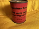 Vintage Western Auto Two Cycle Chain Saw Engine Oil Sae 30 1/2 Pint Unopened Can. Fixed Price $19.99.