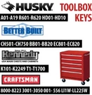 Tool Box Keys Cut Code For Husky. Fixed Price $13.99.