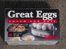 Salton Great Eggs Electric Cooker Poach Boil Omelets Model EG1 New Open Box. Fixed Price $30.00.