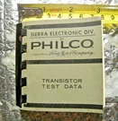 Sierra Electric Division Philco Transistor Test Data Mini Book Guide Manua. Fixed Price $16.95.