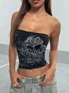 Fleur-de-lis Cross Angel Praying Gothic Graphic Tube Top Crop Womens Y2K S-l. Fixed Price $15.99.