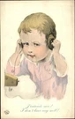 Baby Child Listens To Radio? Headphones Don't Hear Very Well? C1915 Postcard. Fixed Price $7.40.