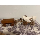 Vintage Handmade Wooden Covered Wagon Trailer Set Rustic Western Folk Art. Fixed Price $50.00.