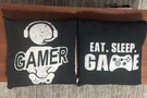 Eat, Sleep And Gamer Throw Pillows, Black W/ White, Zippered, Funny Gift!. Fixed Price $55.99.