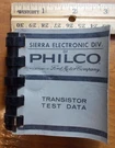 Sierra Electric Division Philco Transistor Test Data Mini Book Guide- Super Rare. Fixed Price $8.00.