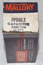 Mallory # FP060.2 2000 Mfd 25 Vdc Capacitor New Commercial Surplus. Fixed Price $10.00.