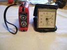 Vintage Red Shaun Micro Radio & Seth Thomas Travel Alarm Clock. Fixed Price $5.99.