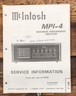 Mcintosh MPI-4 Performance Indicator Service Manual *original*. Fixed Price $49.97.